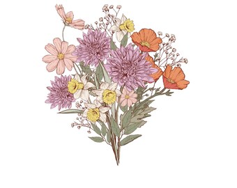 Custom Birth Month Flower Bouquet Illustration - Digital File