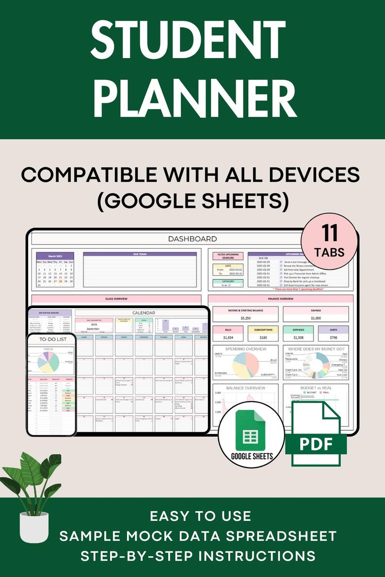 Student Planner Spreadsheet Academic Planner Google Sheets Study ...