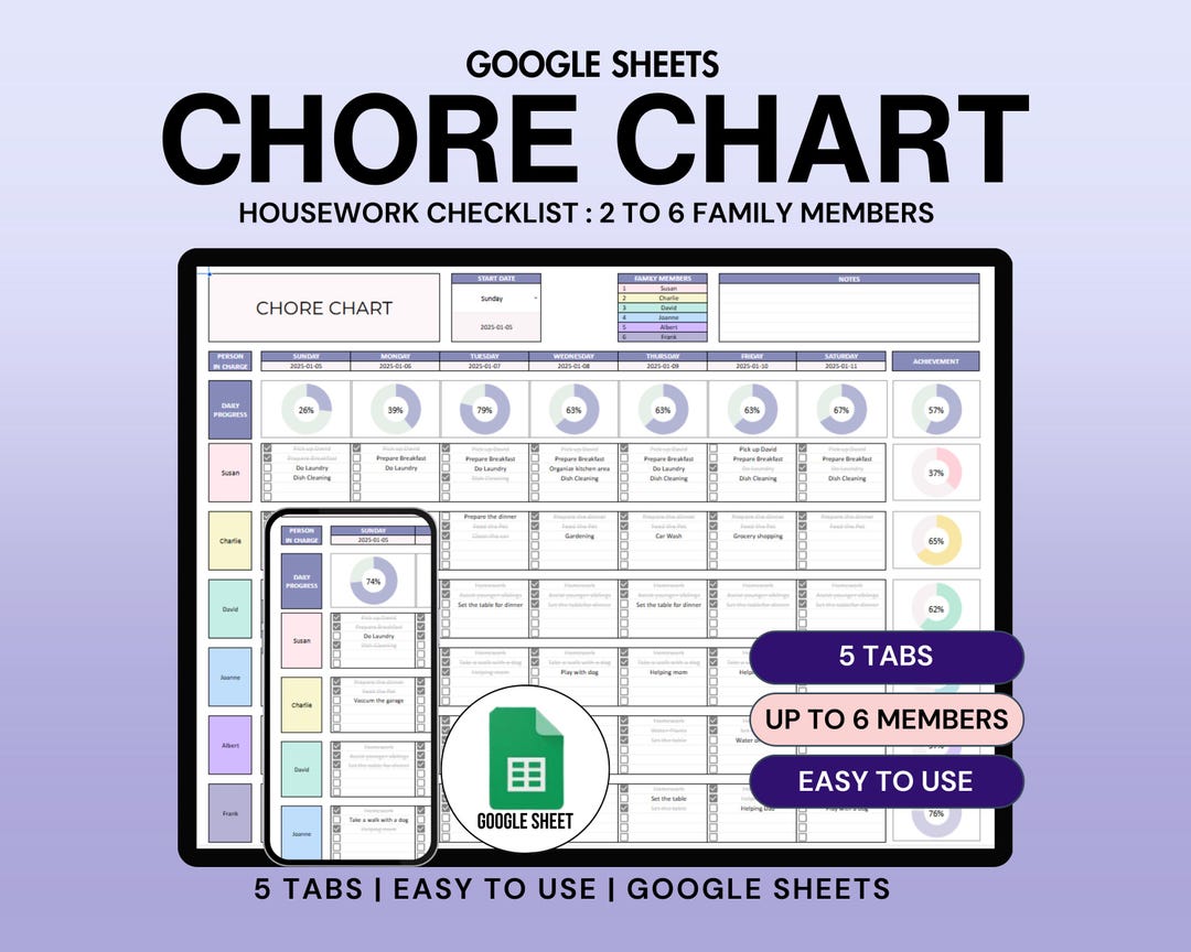 Chore Chart Spreadsheet Google Sheets Daily Cleaning Schedule Family