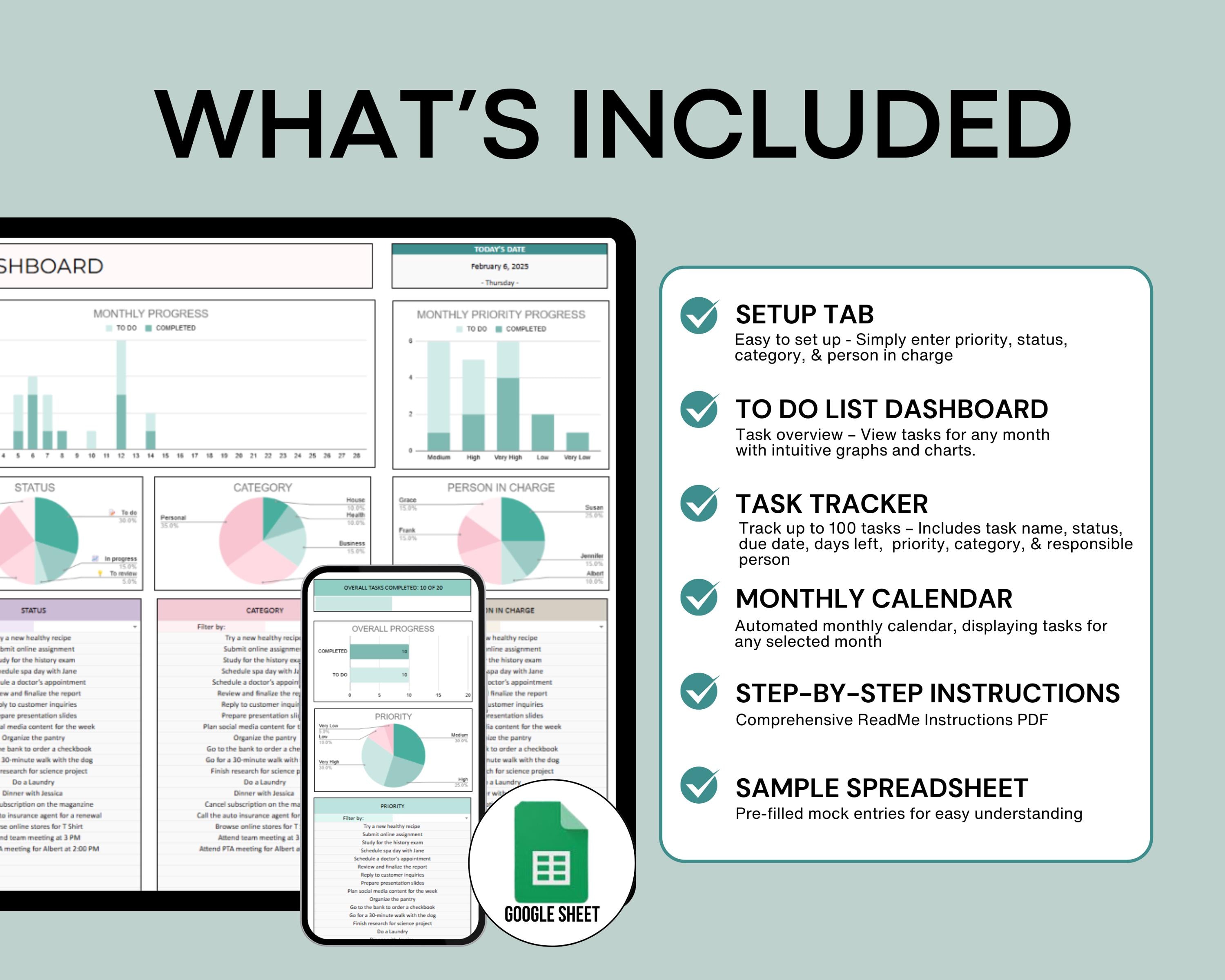 To Do List Tracker Spreadsheet Monthly Daily Task Planner Google Sheets ...