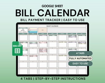 Hoja de cálculo para seguimiento de facturas en Google Sheets Plantilla de calendario de facturas Planificador de facturas mensuales Rastreador de finanzas personales Organizador de facturas