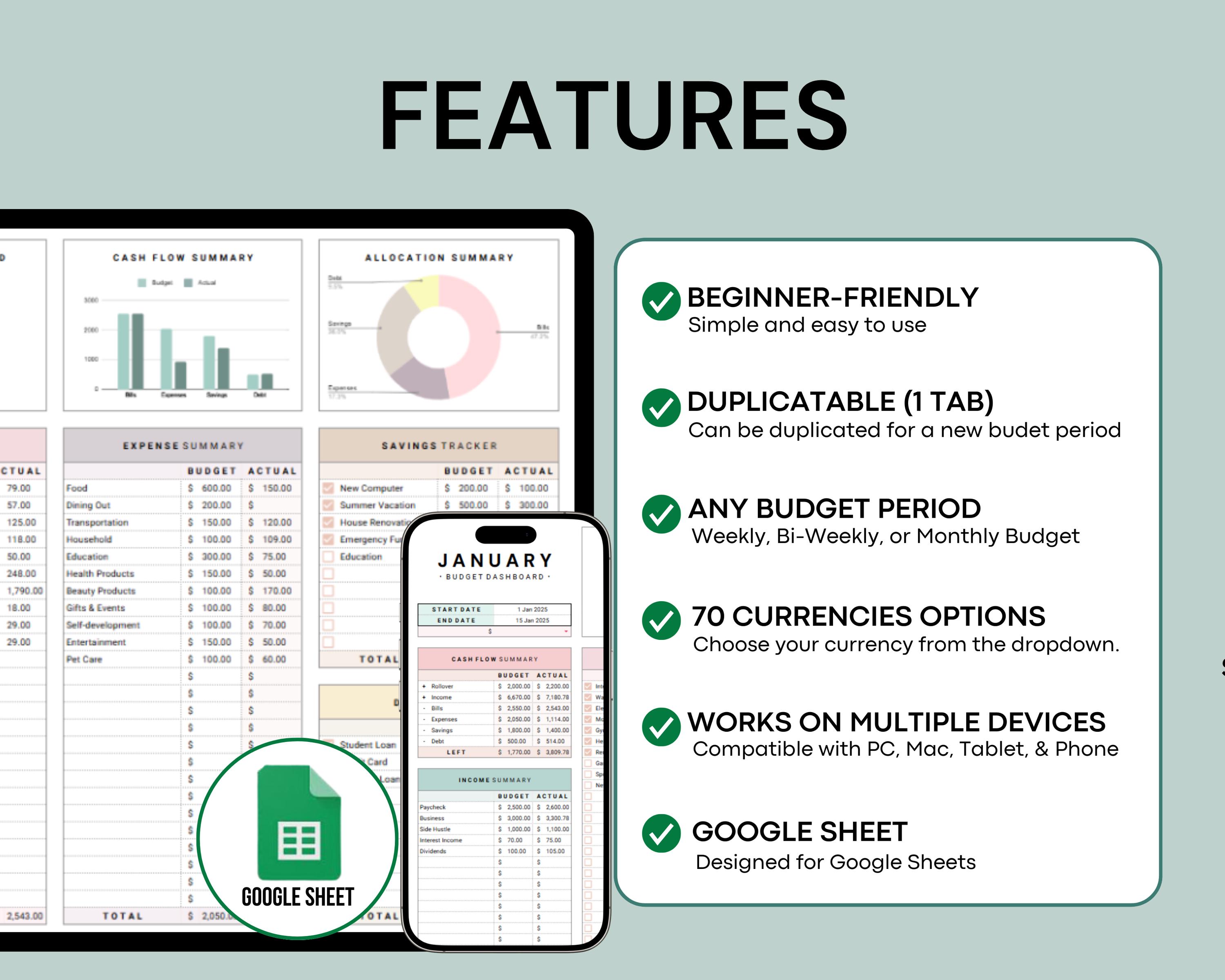 Paycheck Budget Spreadsheet Monthly Weekly Budget Google Sheets ...