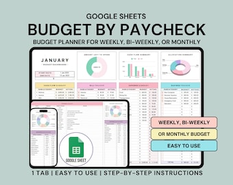 Budget by Paycheck Google Sheets Spreadsheet Monthly Paycheck Budget Biweekly Weekly Budget Planner Easy Budget Spreadsheet Expense Tracker
