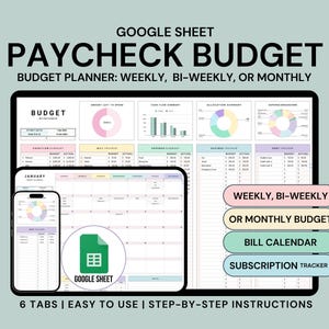 Paycheck Budget Spreadsheet Monthly Weekly Budget Google Sheet Biweekly Paycheck Planner Spreadsheet Bill Tracker Income and Expense Tracker