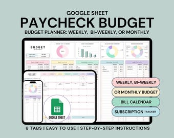 Paycheck Budget Spreadsheet Monthly Weekly Budget Google Sheet Biweekly Paycheck Planner Spreadsheet Bill Tracker Income and Expense Tracker