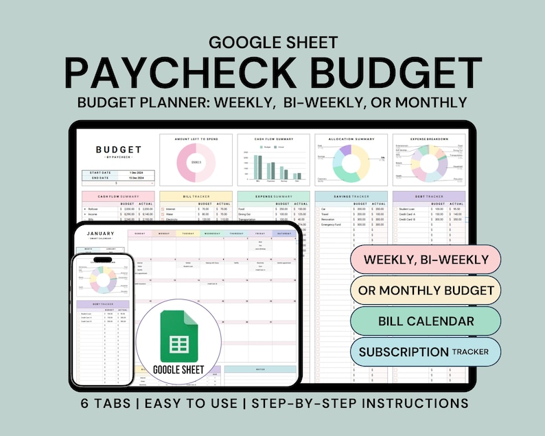 Paycheck Budget Spreadsheet Monthly Weekly Budget Google Sheet Biweekly ...