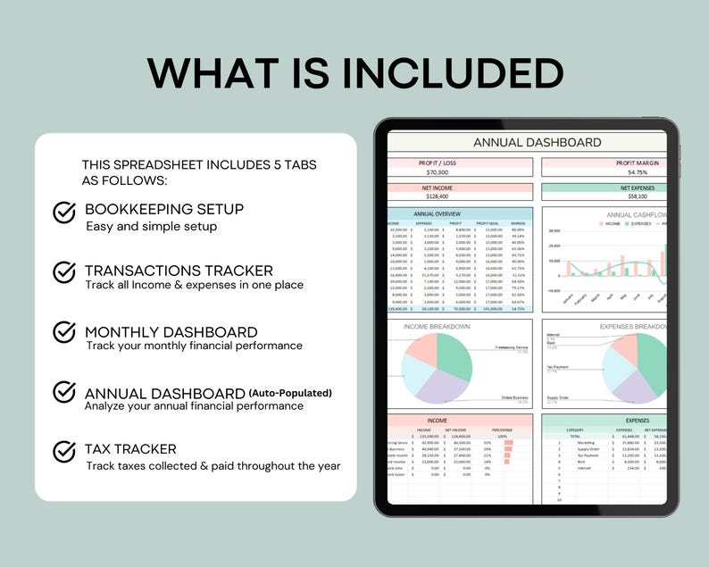 Small Business Bookkeeping Spreadsheet Google Sheets Sales Profit and ...