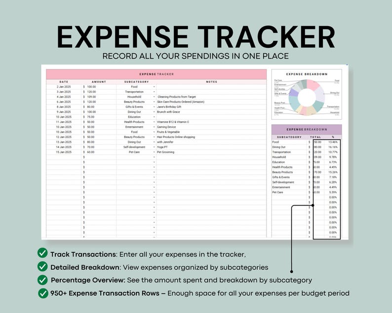 Expense Tracker Google sheet spreadsheet Spending Tracker Template