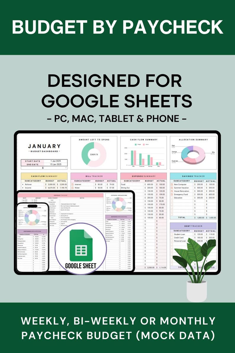 Budget by Paycheck Google sheet Spreadsheet Paycheck Budget Tracker Template