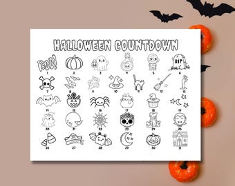 Halloween Countdown Calendar coloring page, Halloween printable advent calendar, Halloween countdown coloring sheet, Countdown to Halloween