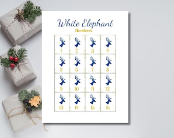 White Elephant Numbers, Gift Exchange Number Cards, Holiday Party Game, Office Christmas Gift Swap, Reindeer Number Cards
