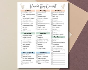 Hospital Bag Checklist, Labor and Delivery Checklist, Hospital Bag Essentials, Maternity Hospital Bag Printable, Birth Bag Packing List