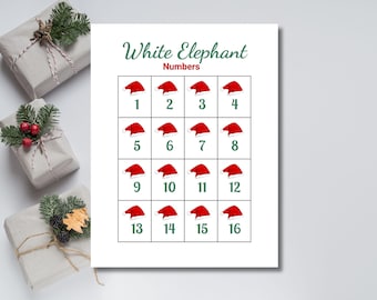 White Elephant Numbers, Gift Exchange Number Cards, Holiday Party Game, Office Christmas Gift Swap, Santa Hat Number Cards