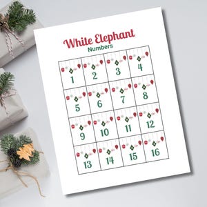 White Elephant Numbers, Gift Exchange Numbers, Christmas gift swap game