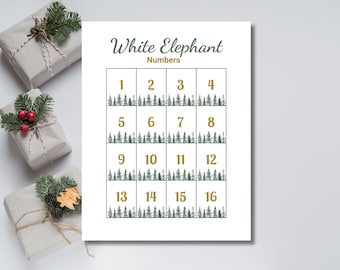 White Elephant Numbers, Gift Exchange Number Cards, Holiday Party Game, Office Christmas Gift Swap, Pine Tree Number Cards