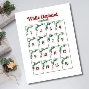 White Elephant Numbers, Gift Exchange Numbers, Christmas gift swap game