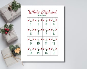 White Elephant Numbers, Gift Exchange Number Cards, Holiday Party Game, Office Christmas Gift Swap, Christmas Ornament Number Cards