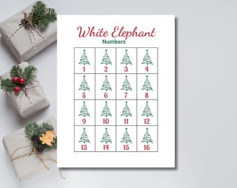 White Elephant Numbers, Gift Exchange Number Cards, Holiday Party Game, Office Christmas Gift Swap, Christmas Tree Number Cards