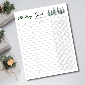 Rastreador de tarjetas festivas, Rastreador de tarjetas navideñas, Rastreador de envío de tarjetas de felicitación, Lista de direcciones de tarjetas, Lista de verificación de tarjetas navideñas, Imprimible para festividades