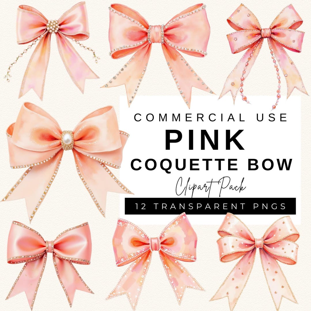 Pink Coquette Bow Clipart: Watercolor Ribbon PNG (digital Download) - Etsy