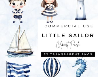 Watercolor Nautical Clipart: Sailor, Lighthouse, & Boat PNG (Digital Download)
