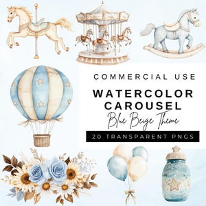 Carrousel aquarel clipart, carrousel paard, babyshower kunst, carnaval pony, decor kinderkamer, verjaardag clipart, sprookje, scrapbooking, png