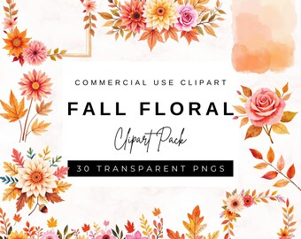 Watercolor Fall Flower Clipart Bundle: Autumn Floral PNG (Digital Download)