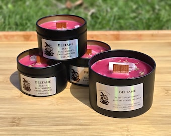 Sabbat Intention Candles with Crystals and Herbs, Witchcraft, Spirituality, Manifestation, Homemade Handcrafted, Gift, 8OZ, 4OZ, Tealight