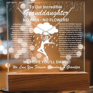 Personalized To Granddaughter Keepsake | Acrylic Plaque With Necklace, Gift from Grandparents, Heart Necklace, LED Lights, Birthday Present