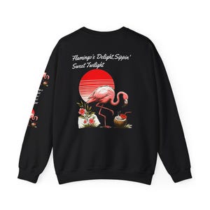 Sudadera con cuello redondo de flamenco, camiseta con dibujo de pájaro tropical, ropa de playa, camiseta con bebida de coco
