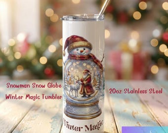 Snowman Snow Globe Winter Magic Tumbler | 20oz Stainless Steel