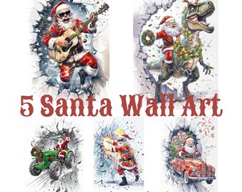 Zestaw 5 grafik ściennych z motywem Świętego Mikołaja do wydrukowania | Zabawna grafika ścienna z motywem Świętego Mikołaja | Dekoracje świąteczne do wydrukowania | Cyfrowe pobieranie Świętego Mikołaja | Grafika ścienna z motywem Świętego Mikołaja