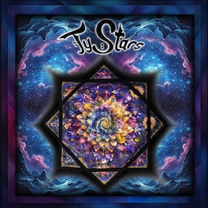 May include: A colourful mandala design with a swirling centre, surrounded by a dark blue background with stars. The text "Ty Stars" is written in a stylised font at the top of the image.