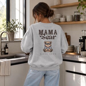 Personalized mom sweatshirt with year, mom bear sweater, baby shower gift, mom sweatshirt, boho mom sweater, girl mom sweater