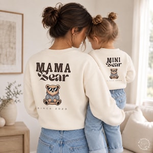 Partnerlook Sweatshirt Mutter Kind  „Mama Baer“ Bio-Baumwolle – Mini Me - Oversized Family Matching Pullover – Geschenk für Mama & Baby