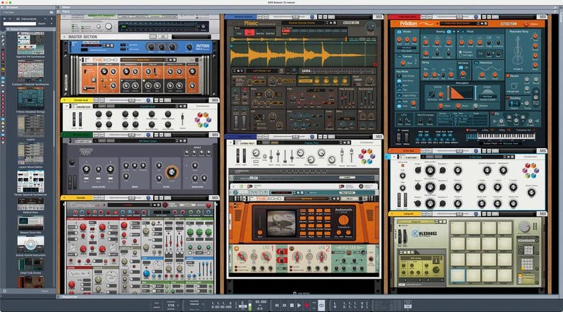 K&ouml;nnte beinhalten: Ein Computerbildschirm, der eine Sammlung von Audio-Plugins anzeigt. Die Plugins verf&uuml;gen &uuml;ber verschiedene Oberfl&auml;chen mit Kn&ouml;pfen, Schiebereglern und visuellen Anzeigen. Die Farbpalette umfasst Farbt&ouml;ne von Orange, Blau, Grau und Wei&szlig;, was auf eine digitale Audio-Workstation-Umgebung hindeutet.