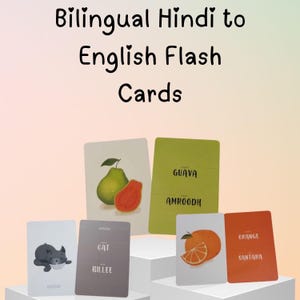 Hindi-English Flash Cards Bundle, Bilingual learning set for kids & Beginners, Hindi with English translations, Language Learning