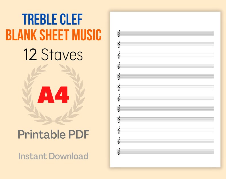 Printable Blank Sheet Music Treble Clef Template A4 Size Etsy