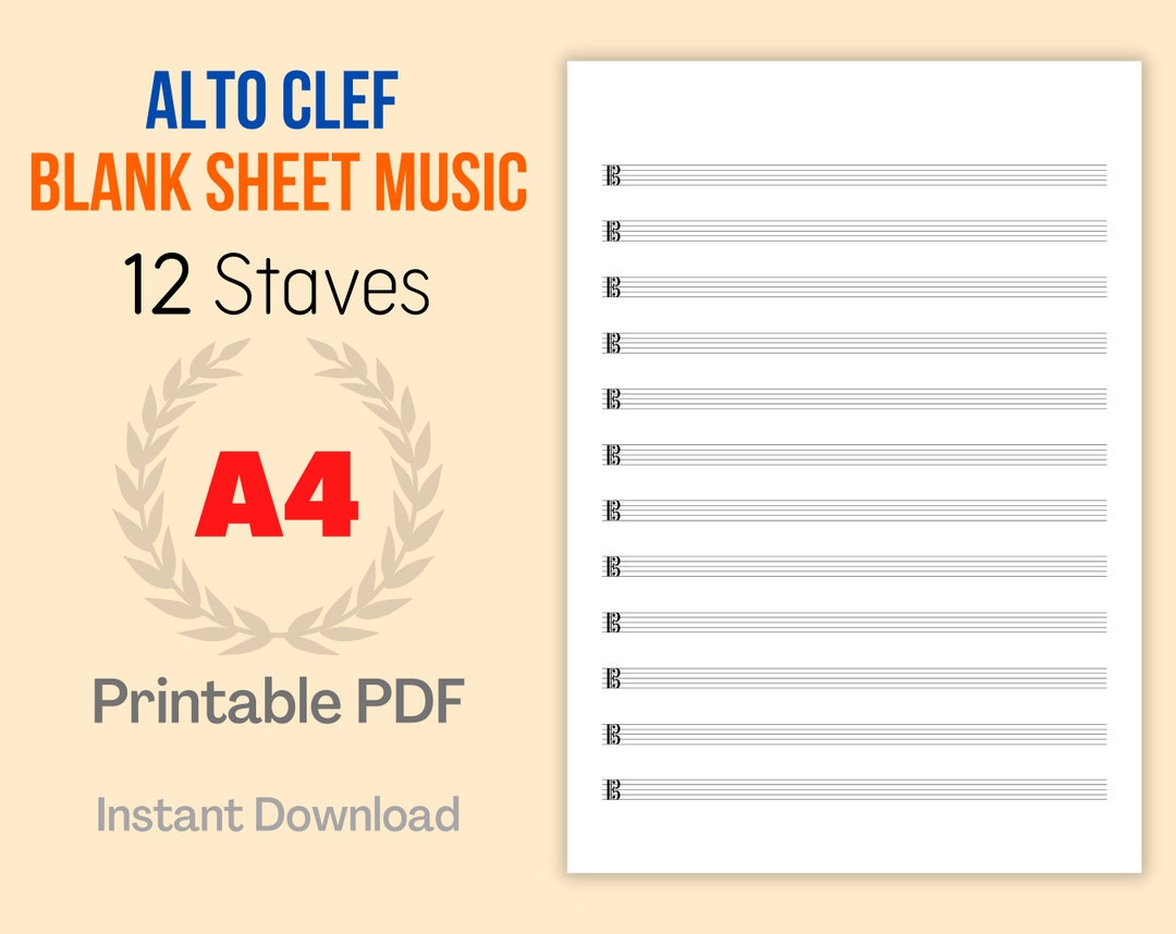 Printable Blank Sheet Music Alto Clef Template A4 Size - Etsy