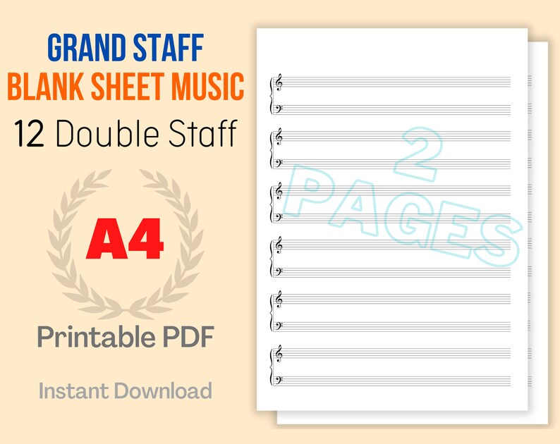 Printable Blank Sheet Music Grand Staff Template A4 Size Etsy Australia