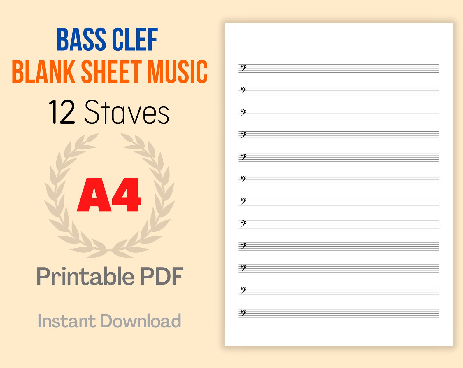 Printable Blank Sheet Music Bass Clef Template A4 Size - Etsy