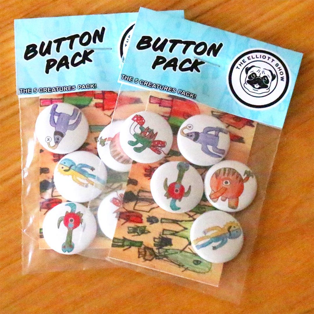 Button Pack - Five Monsters - Pack of 5 - Silly Creatures, Pinback ...