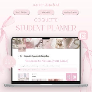 Coquette Notion Academic Template | Ultimate Student Planner, All-In-One, School Planner, Assignment Tracker, Aesthetic Notion Template