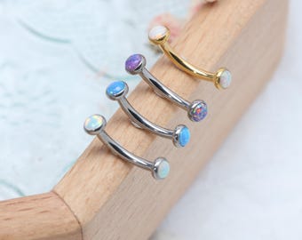 Tiny Opal Curved Barbell Gold Rook Earring Vertical Labret Piercing Eyebrow Ring Rook Barbell Rook Piercing Eyebrow Jewelry