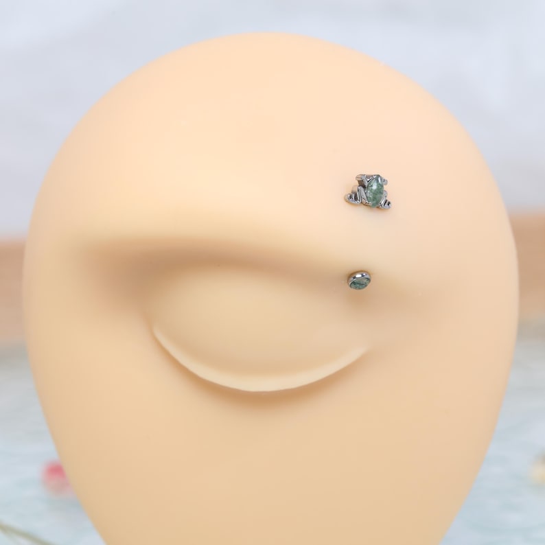Frog Shape Moss Agate Rook Piercing Eyebrow Bar Rook Jewelry Curved ...