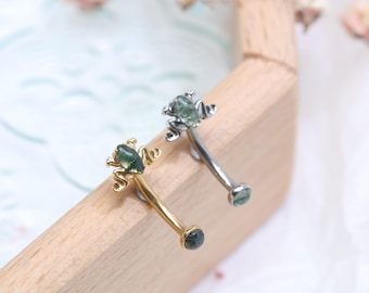 Frog Shape Moss Agate Rook Piercing Eyebrow Bar Rook Jewelry Curved Barbell Titanium 8mm Internally Threaded