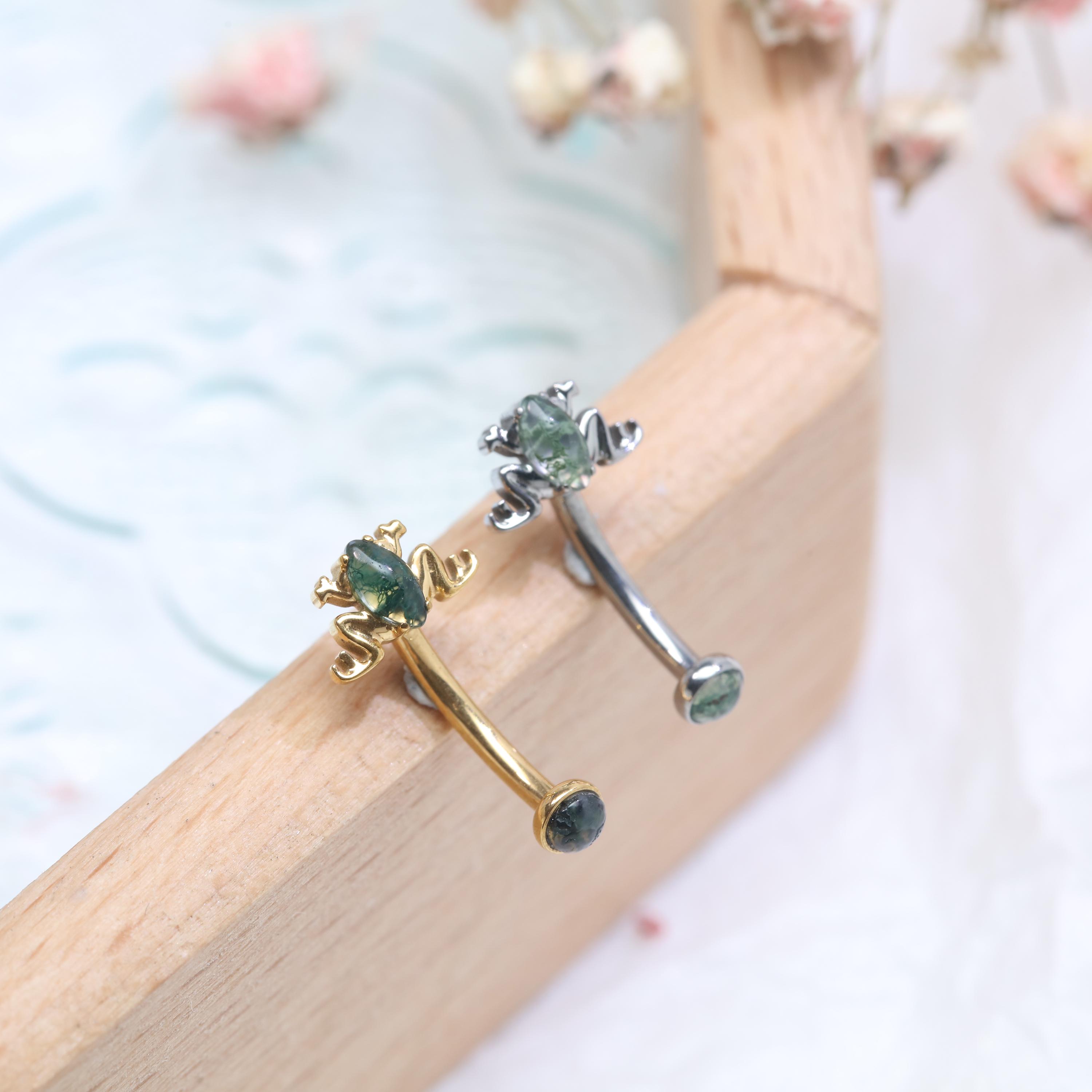 Frog Shape Moss Agate Rook Piercing Eyebrow Bar Rook Jewelry Curved ...