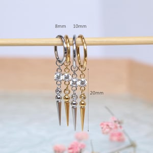 Dangly Hoop Earring Stainless Steel -16G 8/10mm Conch Rook Helix Tragus Piercing Jewelry -Dangle  Septum Ring