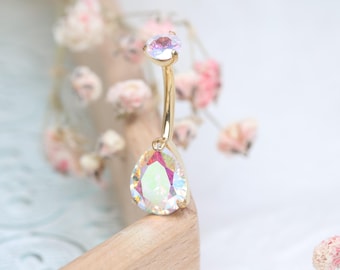 Anneaux de nombril implantés en titane WaterDrop CZ, anneaux de nombril 14G, arceaux de 10 mm, différentes couleurs au choix