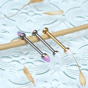 Cone Opal Nipple Rings -Solid Titanium - Nipple Barbell -Internally Threaded - Nipple Jewelry